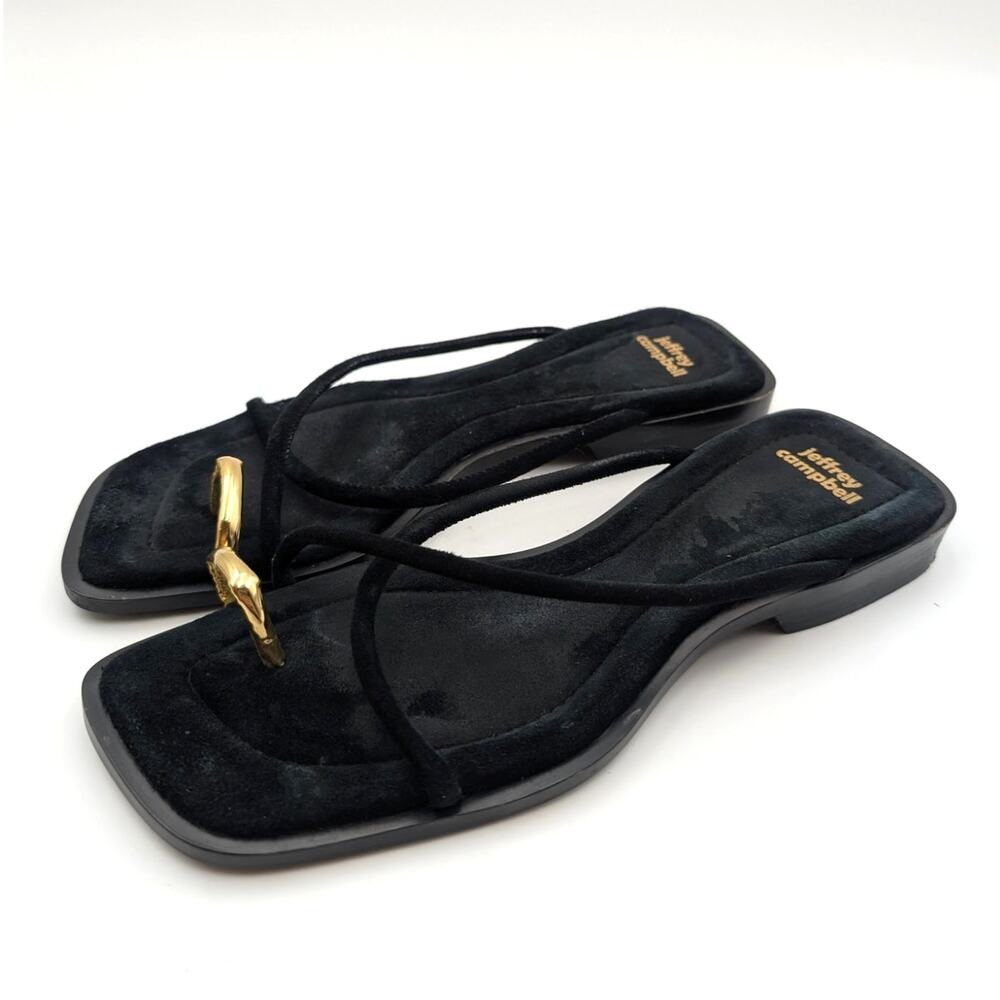 Jeffrey Campbell Islander Slide Sandal Women's Suede Black/Gold Size US5 EU36